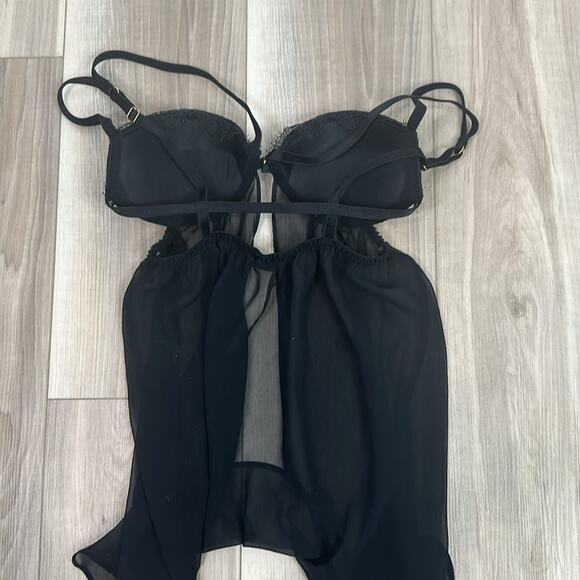 Victoria’s Secret black lace sheer mesh slip lingerie slip plus panty - Picture 7 of 7